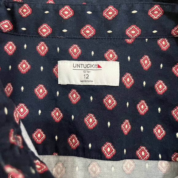 UNTUCKit Dark Blue and Coral Dot Long Sleeve Dress - Picture 2 of 7